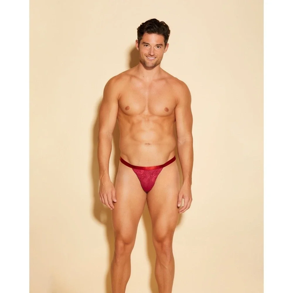 Cosabella‎ Never Say Never Italian Thong Men's Floral Lace Brief Sindoor Red